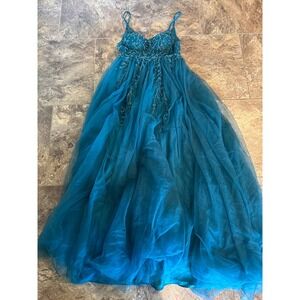 Stacees Women's Teal Beaded Formal Gown Spaghetti Strap Evening Dress Size 6